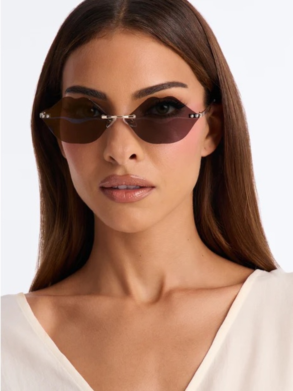💲💋NWT lip Shaped Rimless Sunglasses Gold Frame